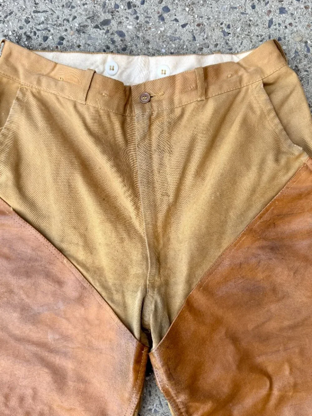 VTG 60s Drybak Hunting Pants Brown Thrashed Heavy Canvas Briar Brush Guard Sz 30